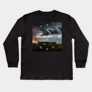 Extreme stormy clouds over the city Kids Long Sleeve T-Shirt